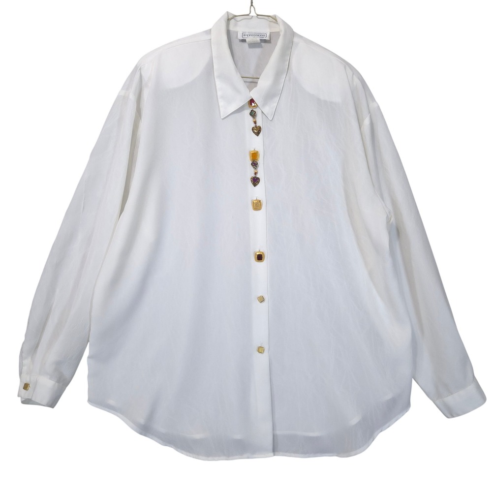 Vtg Impressions of California Jewel Heart‎ Charm Blouse XL Button Down Shirt